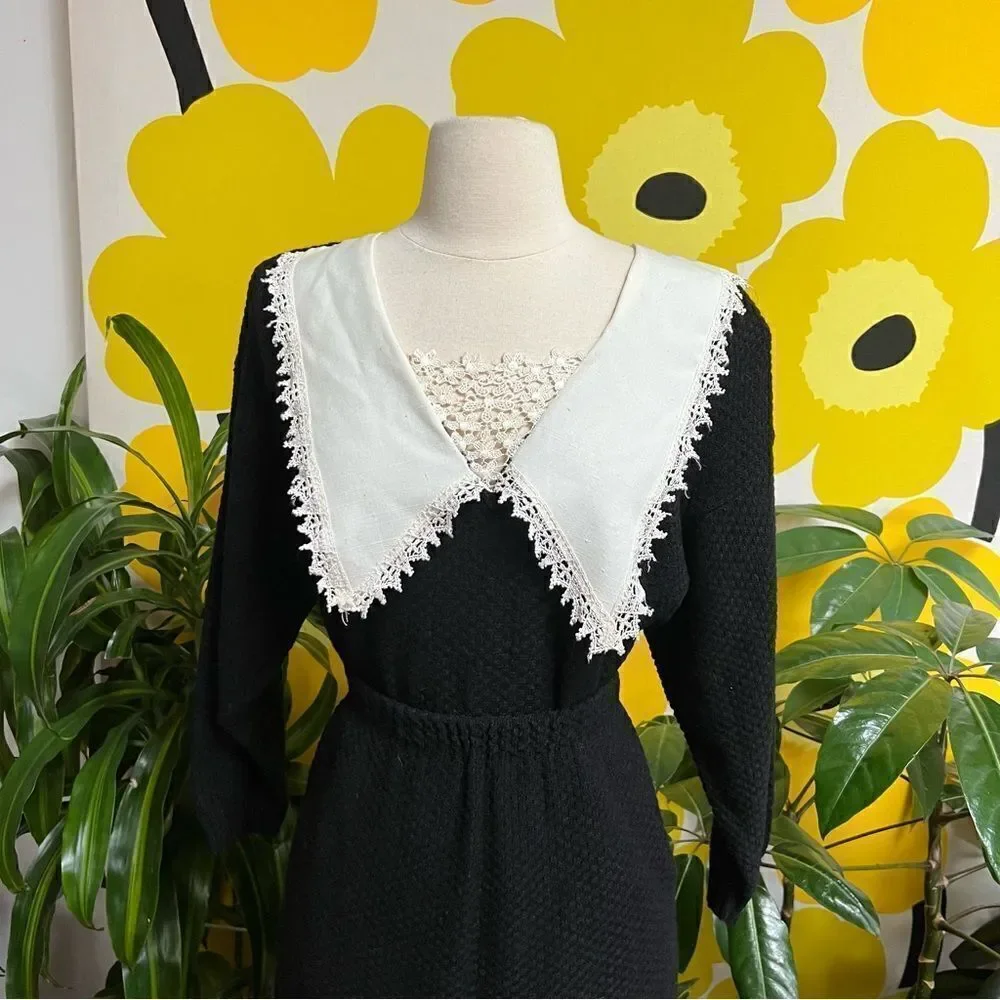Vintage 2 Piece 80s Handmade Dark Academia Goth Moody Wednesday Skirt Sweater